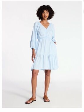 Time and Tru Women's Tiered Mini Dress with ¾ Sleeves